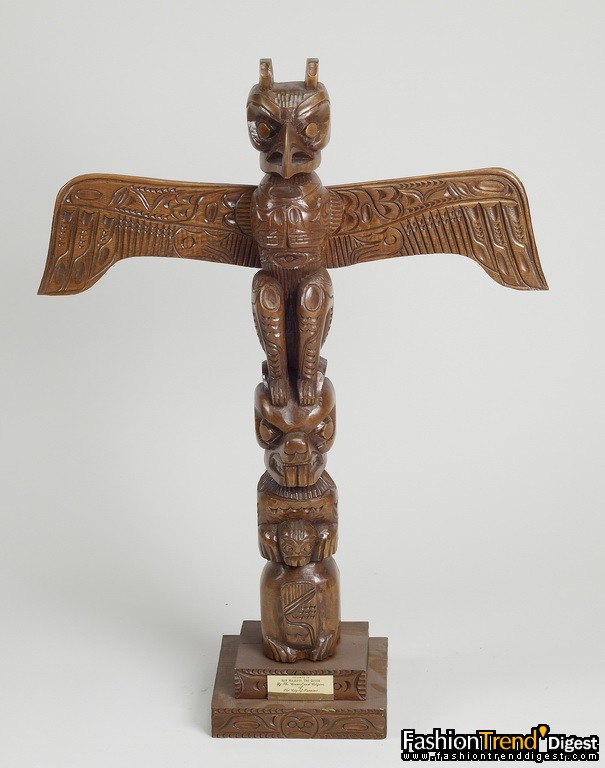 Totem pole presented to The Queen in 1971 by the Council and Citizens of Nanaimo, British Colombia, Canada. 