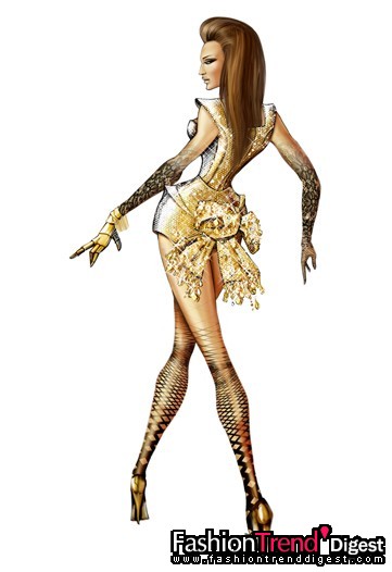 3月26日：Thierry Mugler 为Beyoncé的巡回演唱会设计了服装，还负责灯光照明等设备。图为Thierry Mugler的设计手稿。 